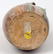 REMUED green and brown glazed pottery jug with orange highlights, adorned with branch handle, gumnuts and leaves, incised "Remued, Hand Made, 189M", 21.5cm high - 5
