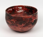 JOHN PERCEVAL burgundy glazed pottery bowl with green highlights, incised "Perceval" with date (illegible), 17cm high, 27cm wide - 2