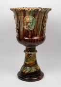 JAMES CAMPBELL pottery antique terrace urn with brown and green majolica glaze, 19th century, manufactured in two sections, 67cm high overall, 39cm wide - 2