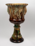 JAMES CAMPBELL pottery antique terrace urn with brown and green majolica glaze, 19th century, manufactured in two sections, 67cm high overall, 39cm wide - 3