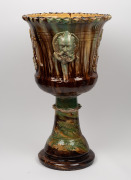 JAMES CAMPBELL pottery antique terrace urn with brown and green majolica glaze, 19th century, manufactured in two sections, 67cm high overall, 39cm wide - 4