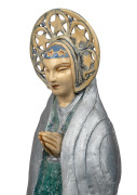 MARGUERITE MAHOOD stunning ceramic statue of a standing lady with star halo, glazed pottery and painted plaster on wooden plinth, ​​​​​​​88cm high overall - 2