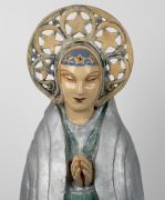 MARGUERITE MAHOOD stunning ceramic statue of a standing lady with star halo, glazed pottery and painted plaster on wooden plinth, ​​​​​​​88cm high overall - 3