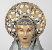 MARGUERITE MAHOOD stunning ceramic statue of a standing lady with star halo, glazed pottery and painted plaster on wooden plinth, ​​​​​​​88cm high overall - 4