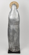 MARGUERITE MAHOOD stunning ceramic statue of a standing lady with star halo, glazed pottery and painted plaster on wooden plinth, ​​​​​​​88cm high overall - 7