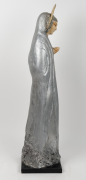 MARGUERITE MAHOOD stunning ceramic statue of a standing lady with star halo, glazed pottery and painted plaster on wooden plinth, ​​​​​​​88cm high overall - 8
