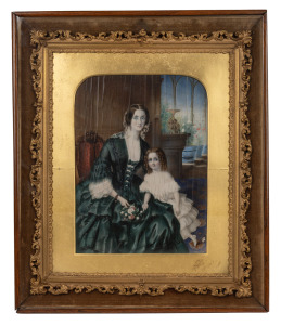 ROBERT THORBURN, RA, (1818-1885) (attributed), (portrait of a mother and her daughter), oil on ivory, circa 1830s, in a rosewood boxed gilt frame, 27 x 19cm, 45 x 38cm overall.