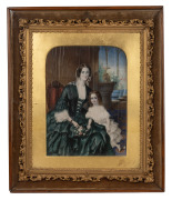 ROBERT THORBURN, RA, (1818-1885) (attributed), (portrait of a mother and her daughter), oil on ivory, circa 1830s, in a rosewood boxed gilt frame, 27 x 19cm, 45 x 38cm overall.