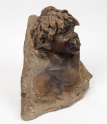 WILLIAM RICKETTS pottery bust of an Aboriginal boy, mounted on granite stone, 35cm high, 35cm wide, 27cm deep - 2
