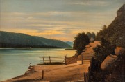 PHILLIP LEE (1865-1909), (fisherman in landscape), oil on card, signed lower right "P. Lee", ​​​​​​​30 x 45cm, 40 x 55cm overall