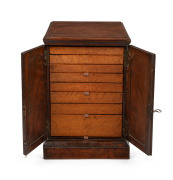 An antique miniature collector's cabinet crafted in walnut and maple, interior fitted with eight drawers, 19th century, 42cm high, 29cm wide, 31cm deep. - 2
