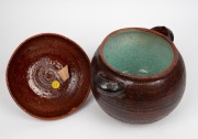 JOHN PERCEVAL pottery lidded jar, brown and green glaze with turquoise interior, incised "Perceval, 1956", 35cm high, 32cm across the handles - 3