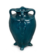 HARVEY SCHOOL pottery vase with a deep green turquoise glaze, Queensland origin,&nbsp; incised marks to base (illegible), 20cm high&nbsp;