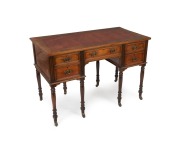 W. H. ROCKE & Co. antique Queensland walnut eight leg writing desk with insert leather top, stamped "W. H. Rocke & Co." inside the drawers, circa 1895, 77cm high, 114cm wide, 60cm deep