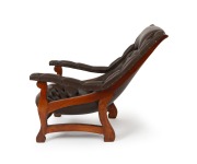 An antique Colonial Australian cedar Sleepy Hollow armchair with brown button back upholstery, Tasmanian origin, mid 19th century, 81cm high, 60cm across the arms, 90cm deep - 2