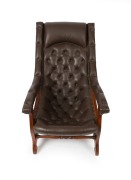 An antique Colonial Australian cedar Sleepy Hollow armchair with brown button back upholstery, Tasmanian origin, mid 19th century, 81cm high, 60cm across the arms, 90cm deep - 3