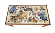 JOHN PERCEVAL hand-painted tile top coffee table, signed "John Perceval '50", 45cm high, 97cm wide, 50cm deep - 2