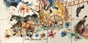 JOHN PERCEVAL hand-painted tile top coffee table, signed "John Perceval '50", 45cm high, 97cm wide, 50cm deep - 4