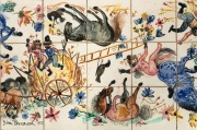 JOHN PERCEVAL hand-painted tile top coffee table, signed "John Perceval '50", 45cm high, 97cm wide, 50cm deep - 5