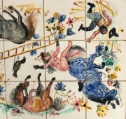 JOHN PERCEVAL hand-painted tile top coffee table, signed "John Perceval '50", 45cm high, 97cm wide, 50cm deep - 6