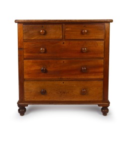 AUSTRALIAN CLUB antique Colonial Australian cedar five drawer chest with cross banded moulded edge and red pine secondary timbers, 19th century, 116cm high, 113cm wide, 55cm deep