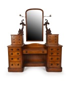MELBOURNE CLUB impressive antique Australian cedar twin pedestal dressing table with ornately carved cedar supports and fitted with brass candle sconces, Melbourne origin, circa 1860, 190cm high, 159cm wide, 57cm deep
