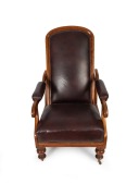 An antique Australian cedar reclining armchair with burgundy leatherette upholstery, 19th century, ​​​​​​​115cm high, 75cm wide, 95cm deep - 3