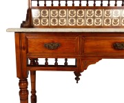 An antique Australian huon pine washstand with marble top and floral tile back, 19th century, 116cm high, 122cm wide, 50cm deep - 3