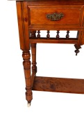 An antique Australian huon pine washstand with marble top and floral tile back, 19th century, 116cm high, 122cm wide, 50cm deep - 4