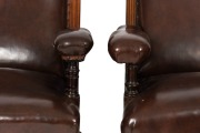 MELBOURNE CLUB a near pair of armchairs, mahogany and brown leatherette, late 19th century, 75cm across the arms - 5