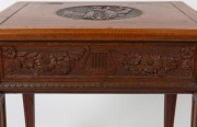 THEAR & COMPANY of Geelong, Australian Arts & Crafts carved blackwood piano seat, early 20th century, remains of hand-written paper label to the interior (illegible), 53cm high, 45cm wide, 35cm deep - 3