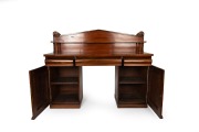 An antique Colonial Australian cedar twin pedestal sideboard with a Grecian Palladium back, turned supports, cross banded edge with pine string inlay, Tasmanian origin, circa 1845, 150cm high, 182cm wide, 56cm deep. - 5