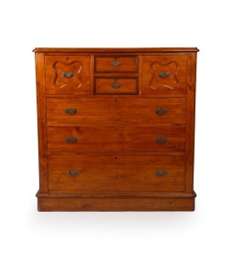 An antique Australian huon pine and kauri pine seven drawer chest with nickel plated handles, Melbourne origin, circa 1890, 122cm high, 120cm wide, 46cm deep