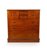 An antique Australian huon pine and kauri pine seven drawer chest with nickel plated handles, Melbourne origin, circa 1890, 122cm high, 120cm wide, 46cm deep