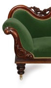 An antique Australian Colonial cedar settee with carved decoration and green velvet upholstery, mid 19th century, 98cm high, 224cm wide, 65cm deep - 3