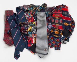 Group lot of twenty-four AFL neckties with ten different designs represented, mostly silk, some still mint in packaging, the majority with AFL Centenary branding. Also one St Kilda scarf. (25 items)