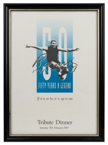 Ron Barassi 'Fifty Years A Legend' Tribute Dinner menu and programme, framed and glazed, 23.5 x 32cm overall.