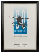 Ron Barassi 'Fifty Years A Legend' Tribute Dinner menu and programme, framed and glazed, 23.5 x 32cm overall.