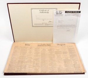 AFL "I'D LIKE TO SEE THAT" CAMPAIGN: An issue of The Argus coinciding with comedian George Burns' 1896 birth date, intended by Ross Oakley as a gift for Burns' participation in the advertisement, with accompanying paperwork. Burns passed away just three w