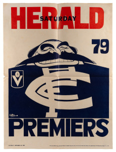 CARLTON: 1979 and 1981 Carlton Premiership posters by WEG; together with a 1977 Centenary Test programme&nbsp;and ticket and a small collection of stamps.&nbsp;