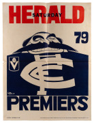CARLTON: 1979 and 1981 Carlton Premiership posters by WEG; together with a 1977 Centenary Test programme&nbsp;and ticket and a small collection of stamps.&nbsp;