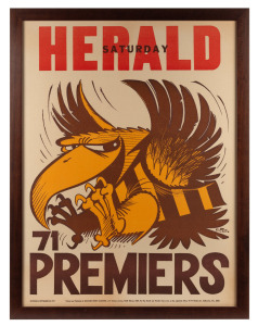 1971 Hawthorn Premiership poster by WEG; attractively framed & glazed, overall 71 x 55cm.