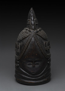Bunda mask with single crest adorned with five squares on each side, carved and patinated wood, Mendi tribe, Sierra Leone, ​46cm high