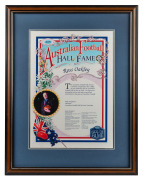 AFL HALL OF FAME: Ross and Christine Oakley's invitation and ticket to the AFL Hall of Time Inaugural Induction Ceremony 1996, together with the menu signed on the rear by initial inductees Graham 'Polly' Farmer, Leigh Matthews, Jack Dyer, Ron Barassi, Di