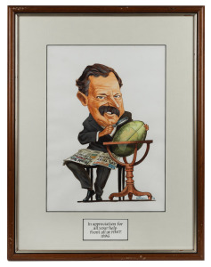 Original artwork by 'Ricardo' presented to Ross Oakley on his retirement from the AFL 'In appreciation for all your help from all at HWT 1996', framed and glazed, 48 x 63cm overall.