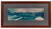 AFL CENTENARY BALL: Two panoramic photographs, one depicting the exterior of the large tent erected at the MCG for the event, the other depicting the interior with guests mingling, both framed and glazed, both 69 x 36.5cm overall. (2 items) - 2