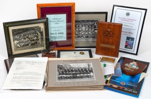 An archive lot of material from Oakley's career, including photographs (some framed) from his time at Wesley (APS team photos), St Kilda, and as AFL CEO, speeches, letters, business cards, newspaper clippings, AFL Gold Passes, AFL event programmes and inv