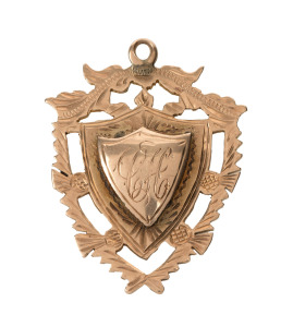 ASCOT VALE FOOTBALL CLUB, presentation fob in gold (9ct; 4.61g), by H.S. Bros., ring top suspension, obverse inscribed, 'CH', reverse inscribed, 'A.V.F.C. / Presented / To / C.Hayden / 1911.' Very fine.