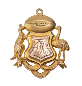 STREATHAM FOOTBALL CLUB,&nbsp;prize fob in gold (9ct; 3.93g), by W (Willis), ring top suspension, obverse inscribed, 'FH' (probably Fred Hanson), reverse inscribed, 'Streatham / F.C. / Premiers / 1922-24'.&nbsp;Extremely fine.Streatham&nbsp;is in the Western District of