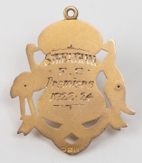STREATHAM FOOTBALL CLUB,&nbsp;prize fob in gold (9ct; 3.93g), by W (Willis), ring top suspension, obverse inscribed, 'FH' (probably Fred Hanson), reverse inscribed, 'Streatham / F.C. / Premiers / 1922-24'.&nbsp;Extremely fine.Streatham&nbsp;is in the Western District of - 2